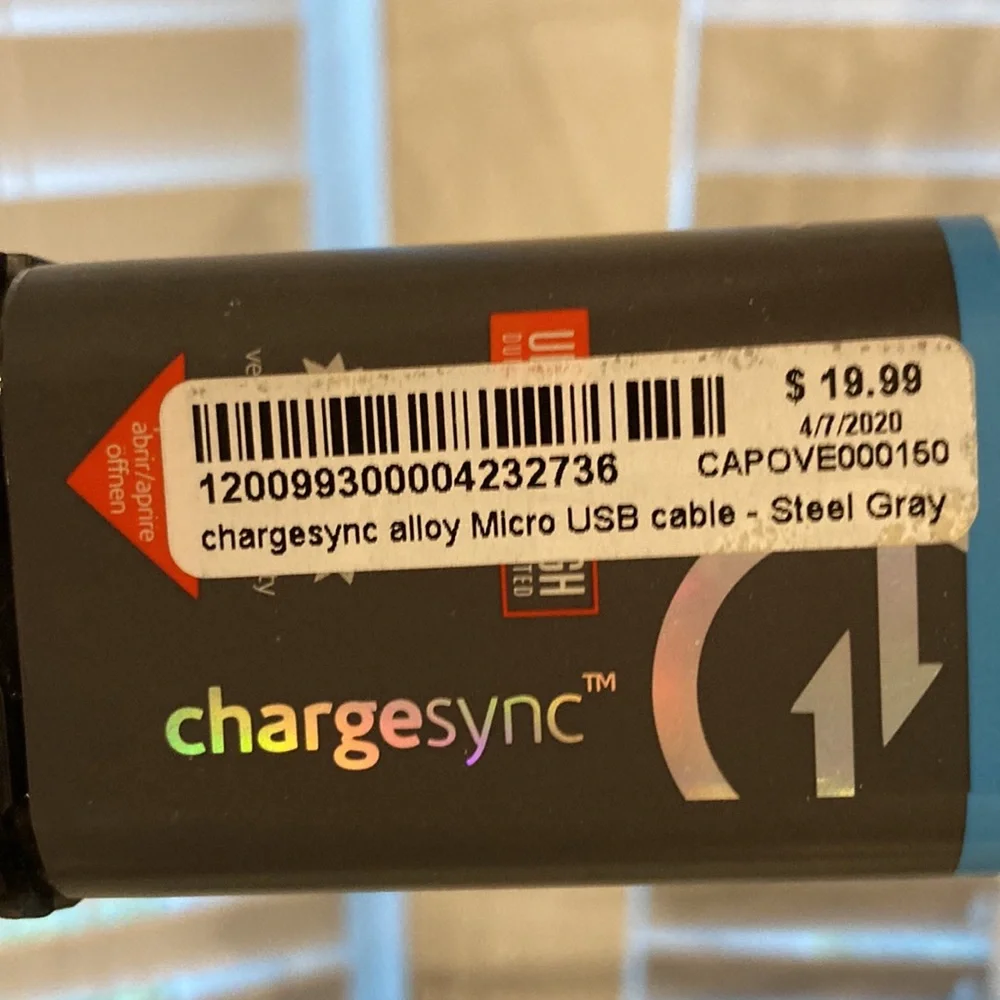 ventev chargesync alloy Micro USB cable steel gray 4ft Brand New Never Used
